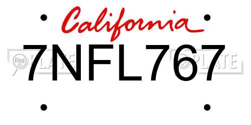 7NFL767 California License Plate