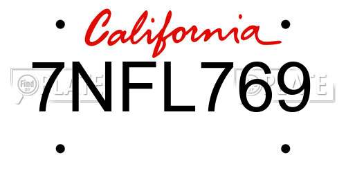 7NFL769 California License Plate