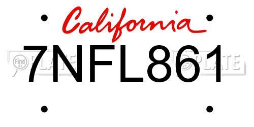 7NFL861 California License Plate