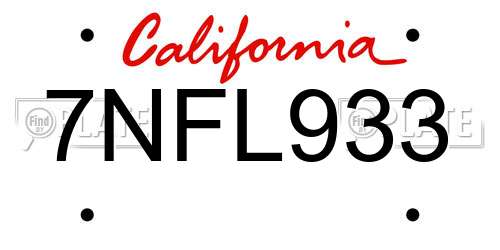 7NFL933 California License Plate