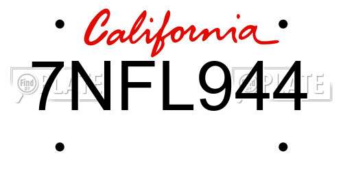 7NFL944 California License Plate