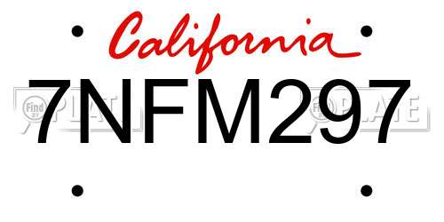 7NFM297 California License Plate