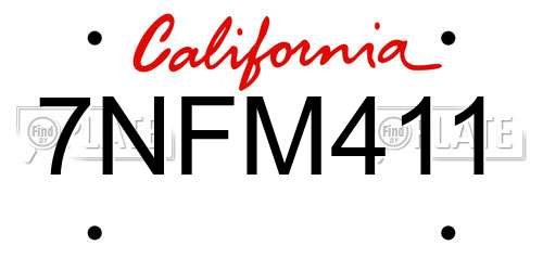 7NFM411 California License Plate