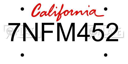 7NFM452 California License Plate