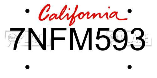 7NFM593 California License Plate