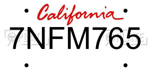 7NFM765 California License Plate