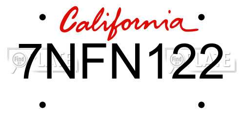 7NFN122 California License Plate
