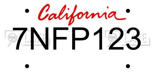 7NFP123 California License Plate