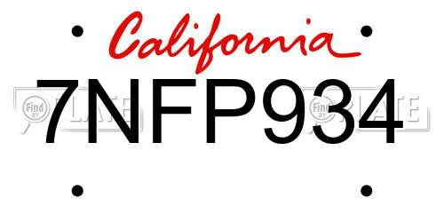 7NFP934 California License Plate