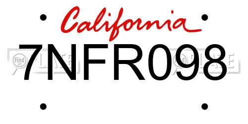 7NFR098 California License Plate