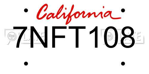 7NFT108 California License Plate