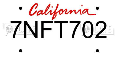 7NFT702 California License Plate