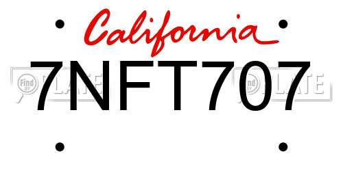 7NFT707 California License Plate