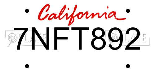 7NFT892 California License Plate