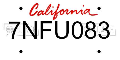 7NFU083 California License Plate