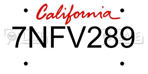 7NFV289 California License Plate