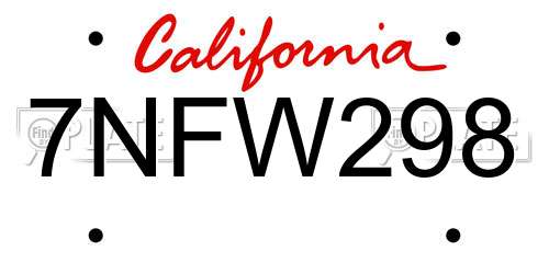7NFW298 California License Plate