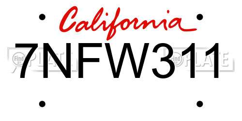 7NFW311 California License Plate