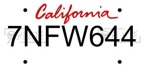 7NFW644 California License Plate