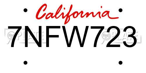 7NFW723 California License Plate