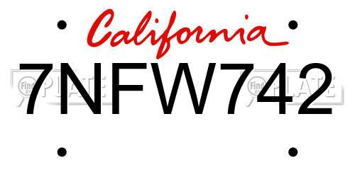 7NFW742 California License Plate