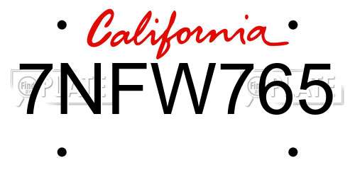 7NFW765 California License Plate