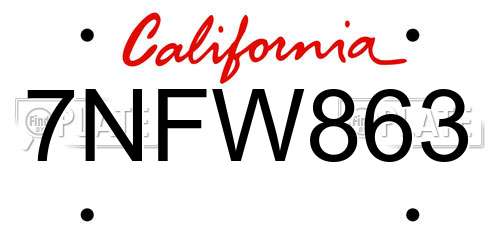 7NFW863 California License Plate