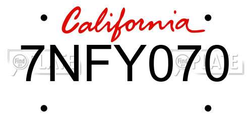 7NFY070 California License Plate