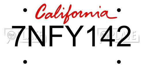 7NFY142 California License Plate