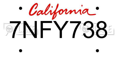 7NFY738 California License Plate