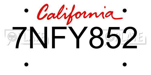 7NFY852 California License Plate