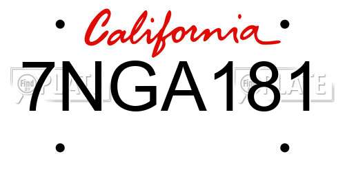 7NGA181 California License Plate