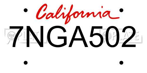 7NGA502 California License Plate