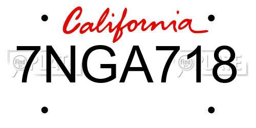 7NGA718 California License Plate