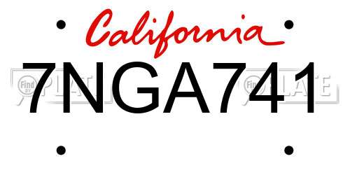 7NGA741 California License Plate