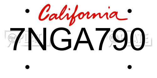 7NGA790 California License Plate