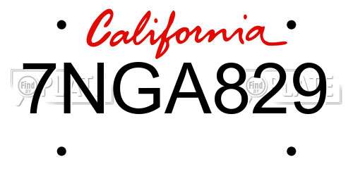 7NGA829 California License Plate