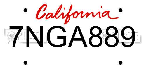 7NGA889 California License Plate