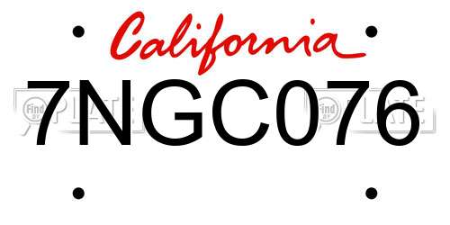 7NGC076 California License Plate