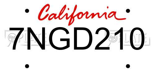 7NGD210 California License Plate