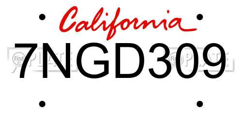 7NGD309 California License Plate