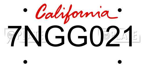 7NGG021 California License Plate