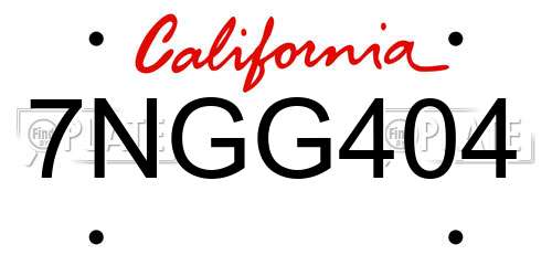 7NGG404 California License Plate