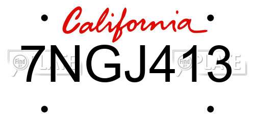 7NGJ413 California License Plate