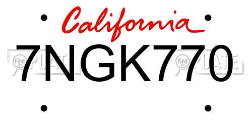 7NGK770 California License Plate