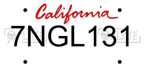 7NGL131 California License Plate