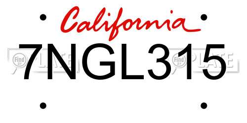 7NGL315 California License Plate