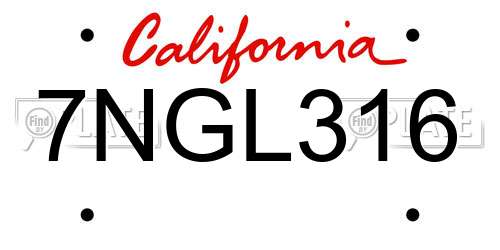 7NGL316 California License Plate