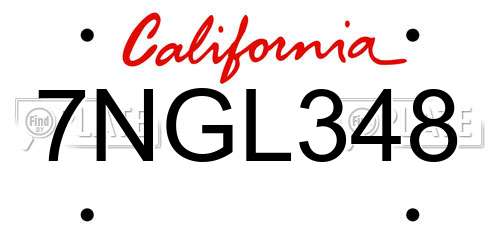 7NGL348 California License Plate