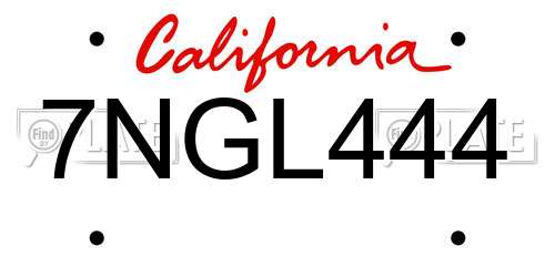 7NGL444 California License Plate